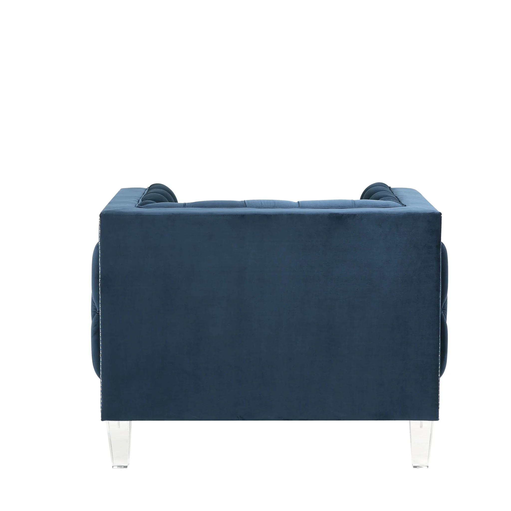41" Blue Velvet And Black Tufted Arm Chair By Homeroots - Image 3