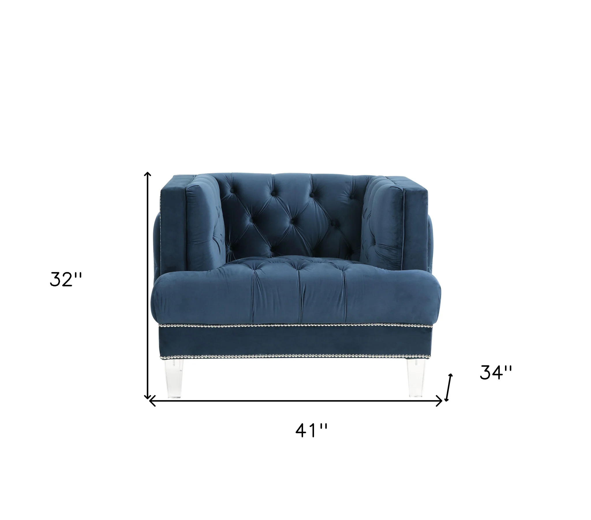 41" Blue Velvet And Black Tufted Arm Chair By Homeroots - Image 6