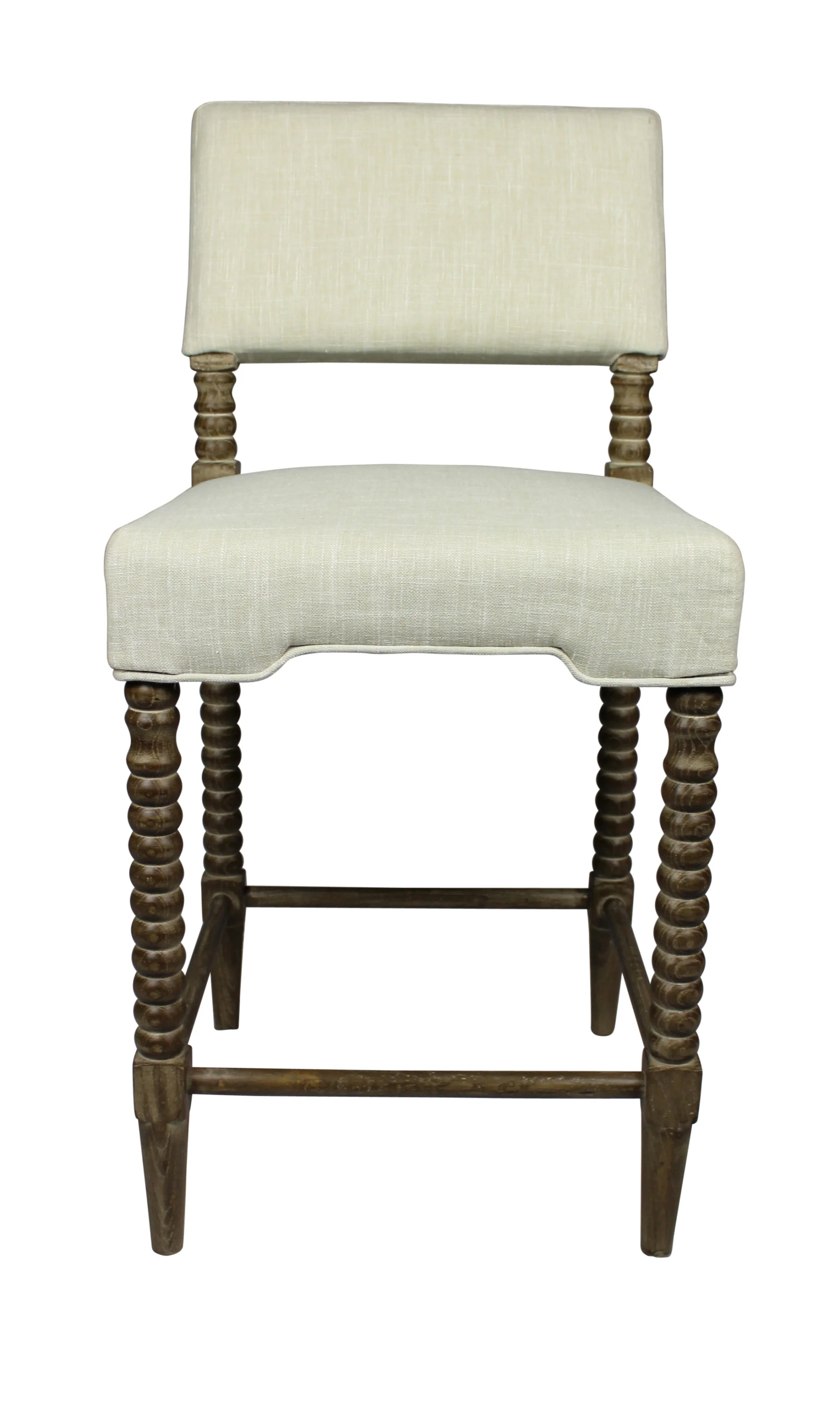 41" Brown Carved Wood and Ivory Woven Upholstered Counter Height Bar Chair By Homeroots - Image 2