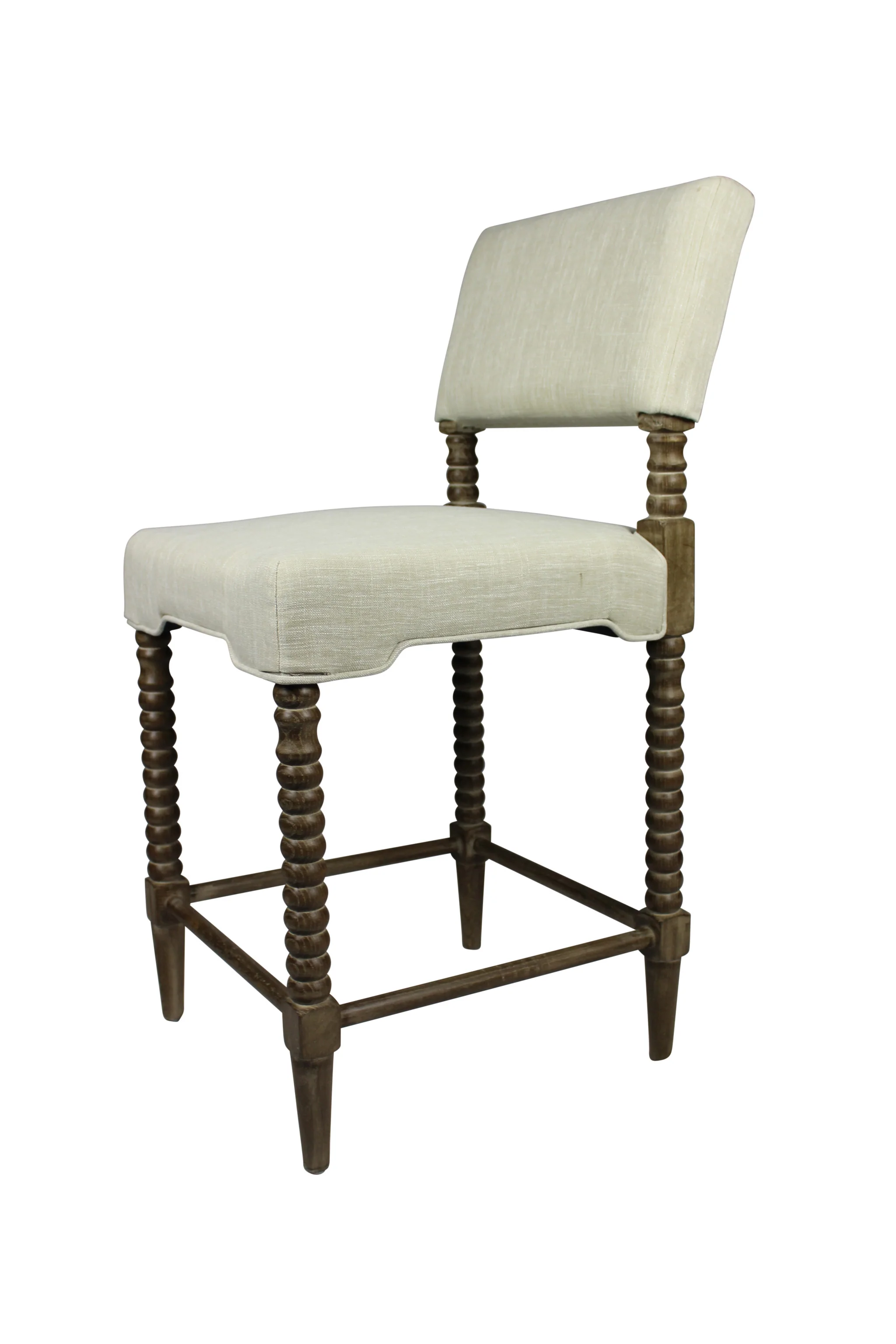 41" Brown Carved Wood and Ivory Woven Upholstered Counter Height Bar Chair By Homeroots - Image 4