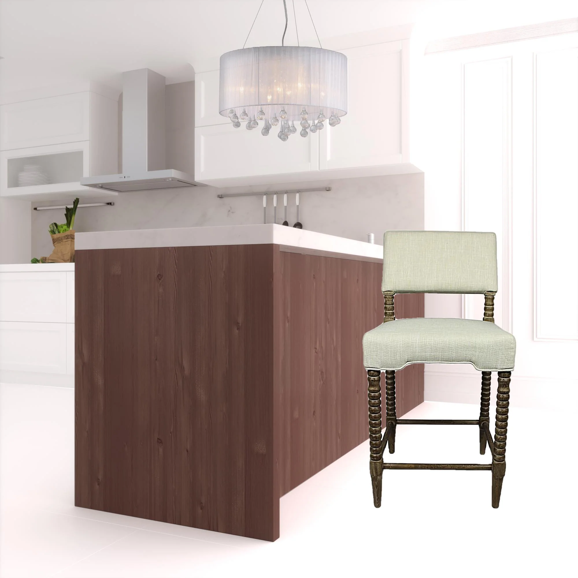 41" Brown Carved Wood and Ivory Woven Upholstered Counter Height Bar Chair By Homeroots - Image 6