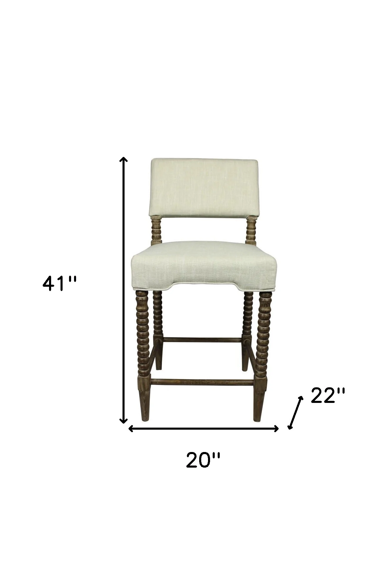 41" Brown Carved Wood and Ivory Woven Upholstered Counter Height Bar Chair By Homeroots - Image 8
