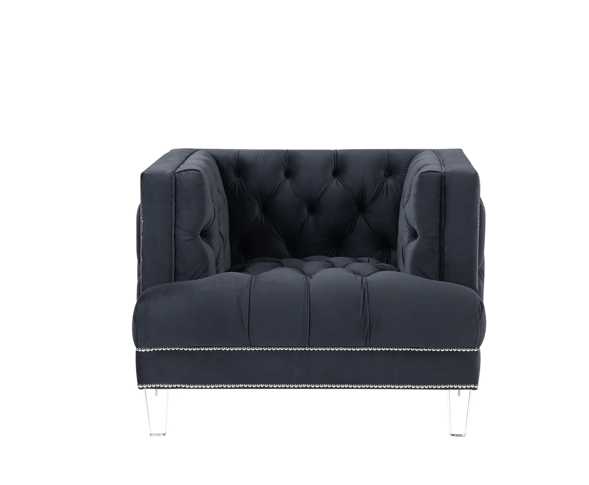 41" Charcoal Velvet And Black Tufted Arm Chair By Homeroots - Image 2