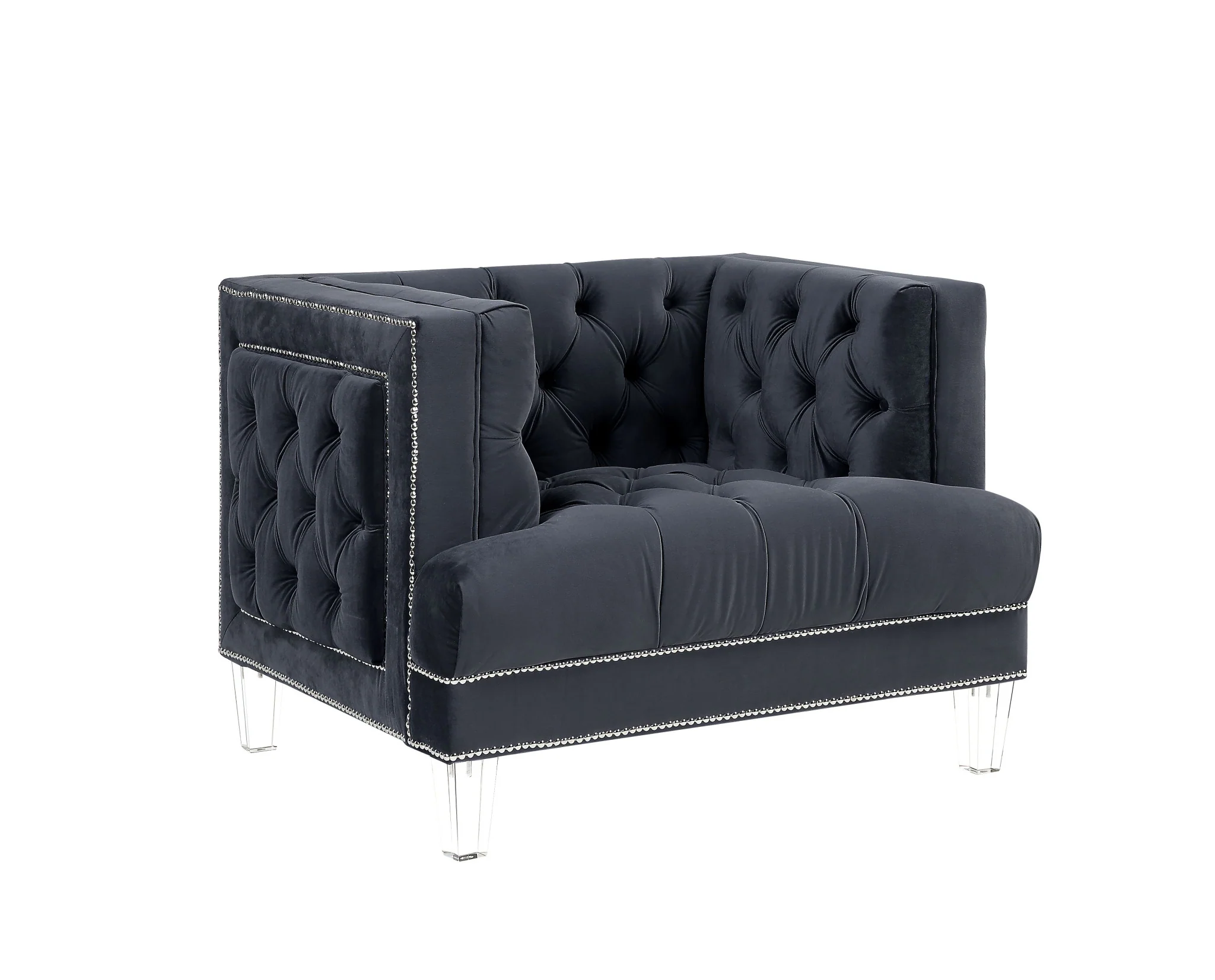 41" Charcoal Velvet And Black Tufted Arm Chair By Homeroots - Image 4