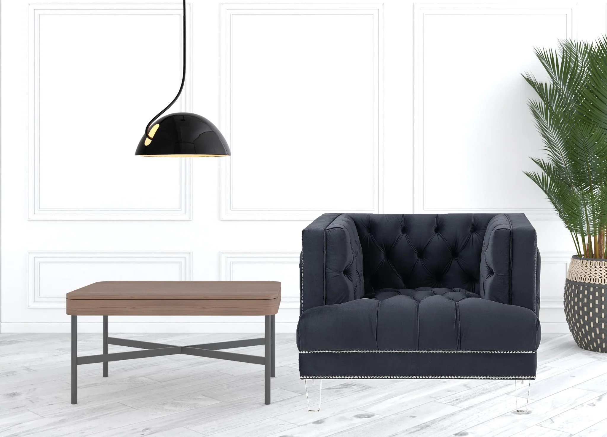 41" Charcoal Velvet And Black Tufted Arm Chair By Homeroots - Image 5