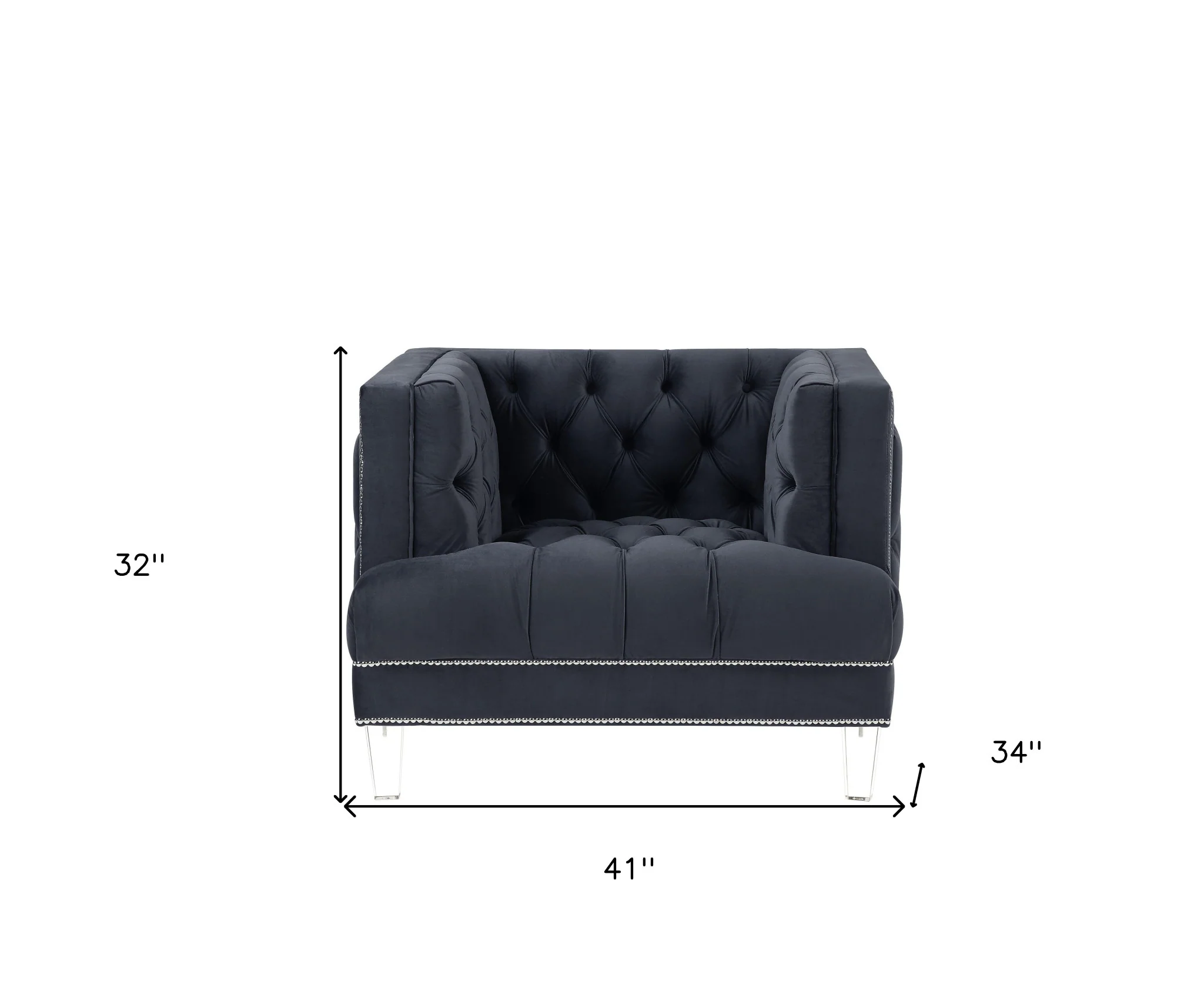 41" Charcoal Velvet And Black Tufted Arm Chair By Homeroots - Image 6