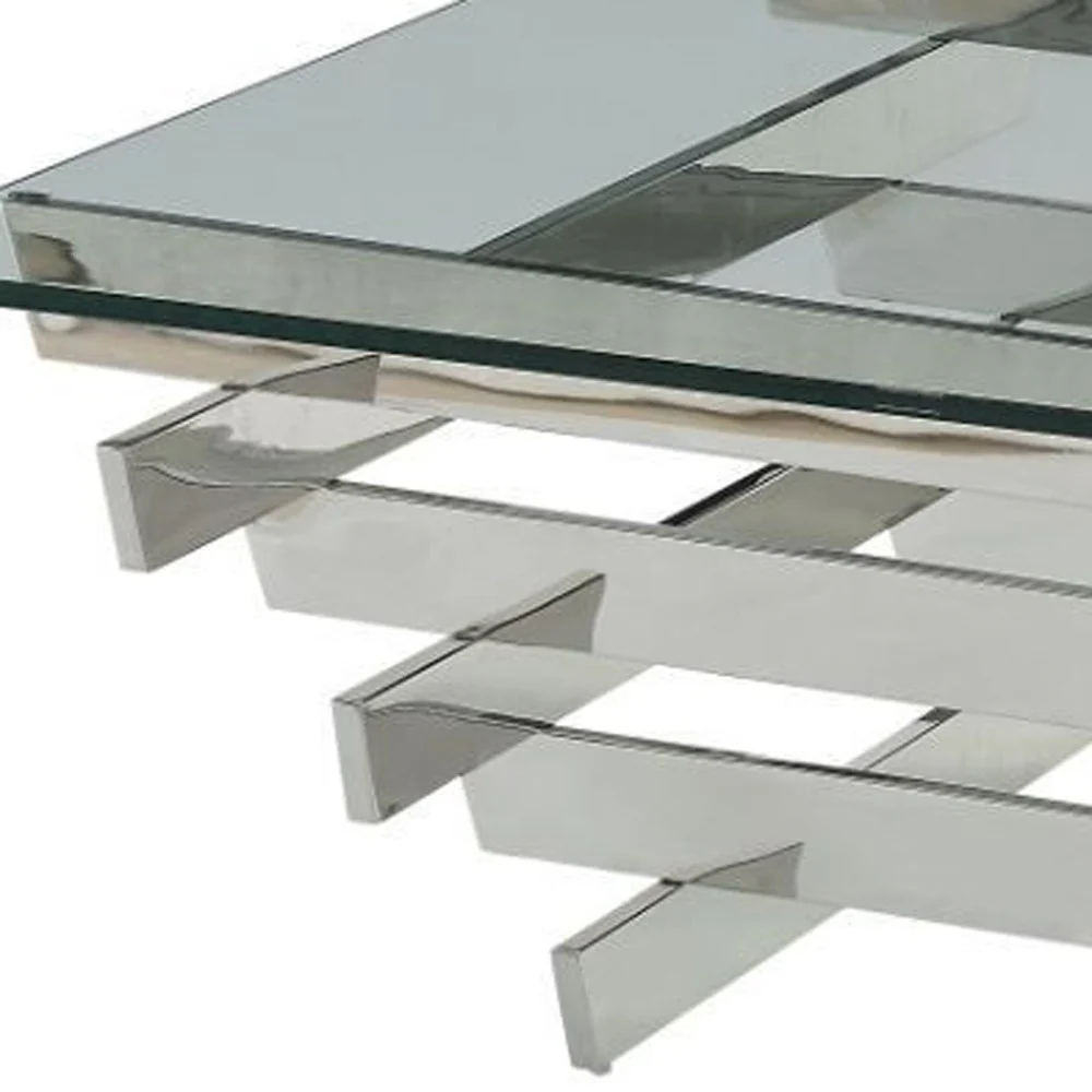 41" Chrome And Clear Glass Square Coffee Table By Homeroots - Image 3