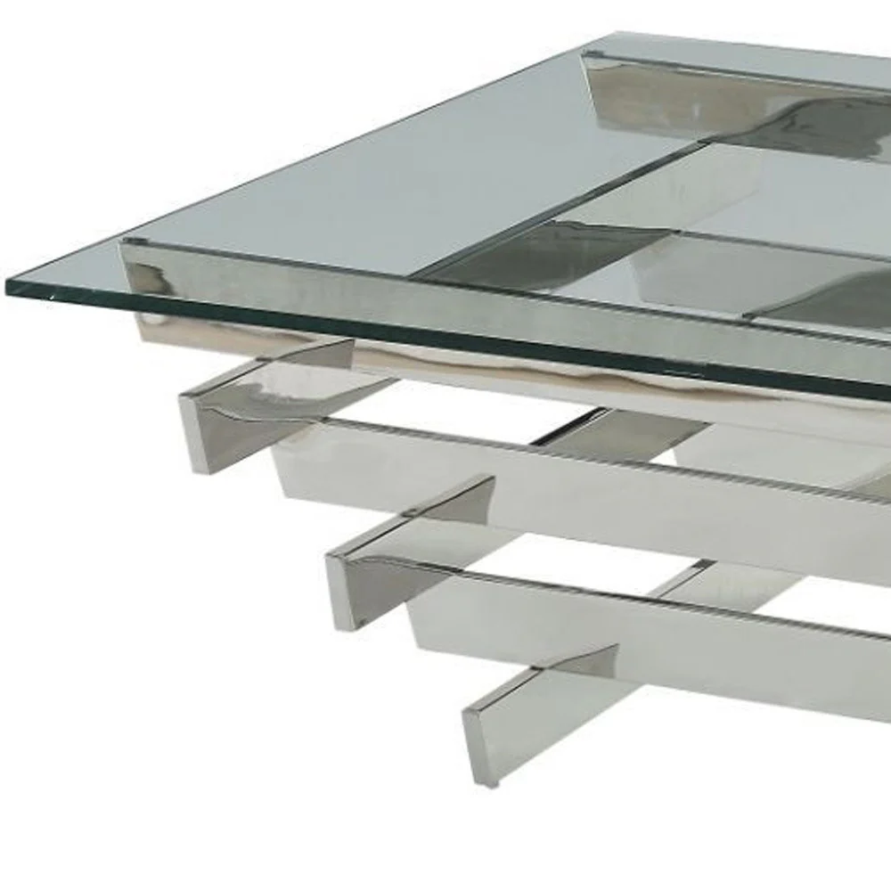41" Chrome And Clear Glass Square Coffee Table By Homeroots - Image 4