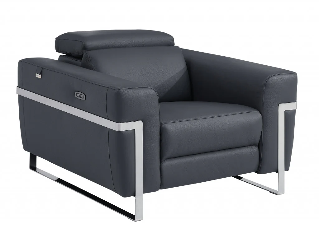 41" Dark Gray Italian Leather Power Recliner Chair By Homeroots - Image 2