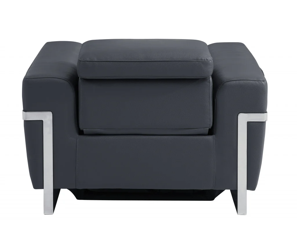 41" Dark Gray Italian Leather Power Recliner Chair By Homeroots - Image 4
