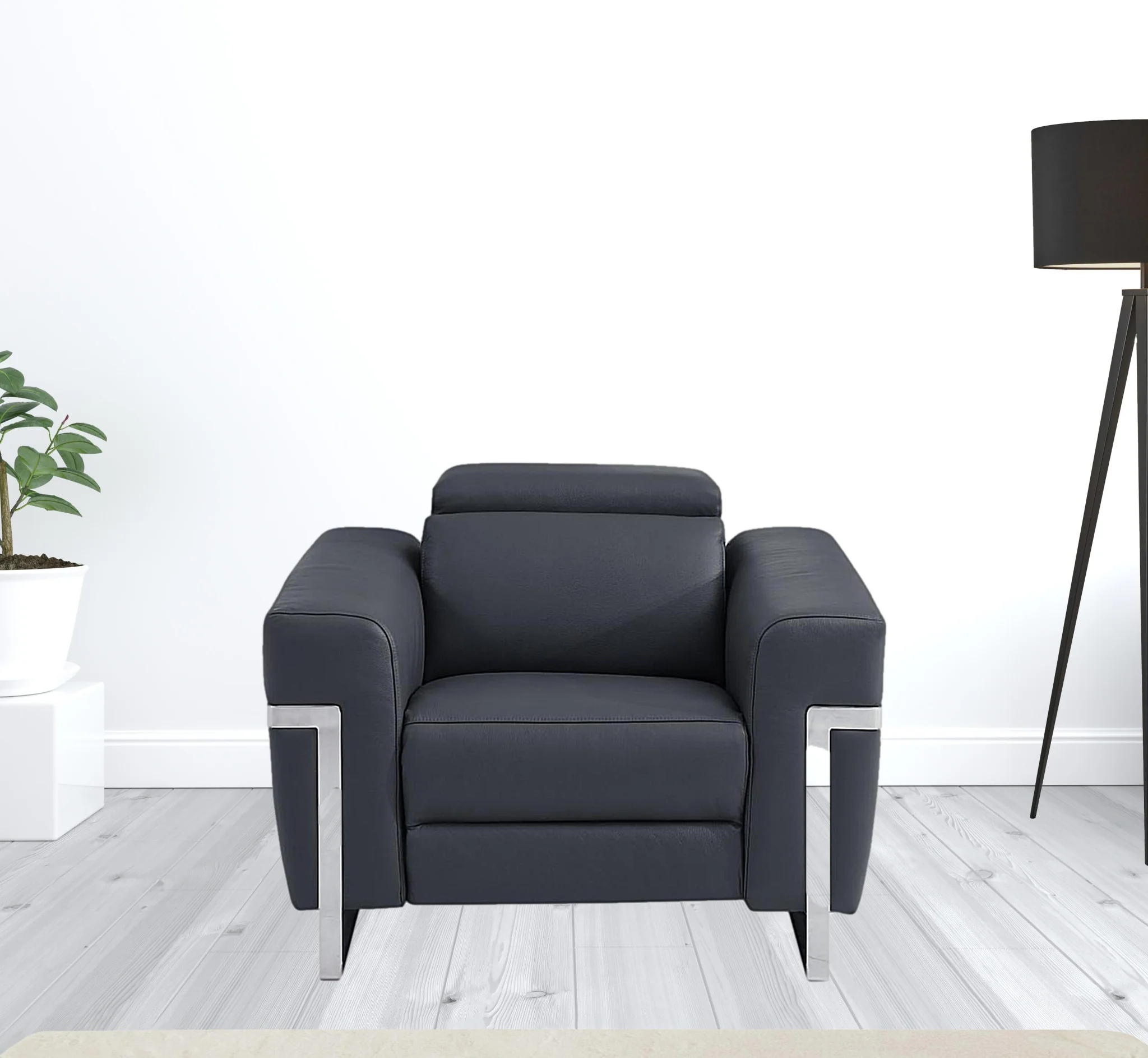41" Dark Gray Italian Leather Power Recliner Chair By Homeroots - Image 5