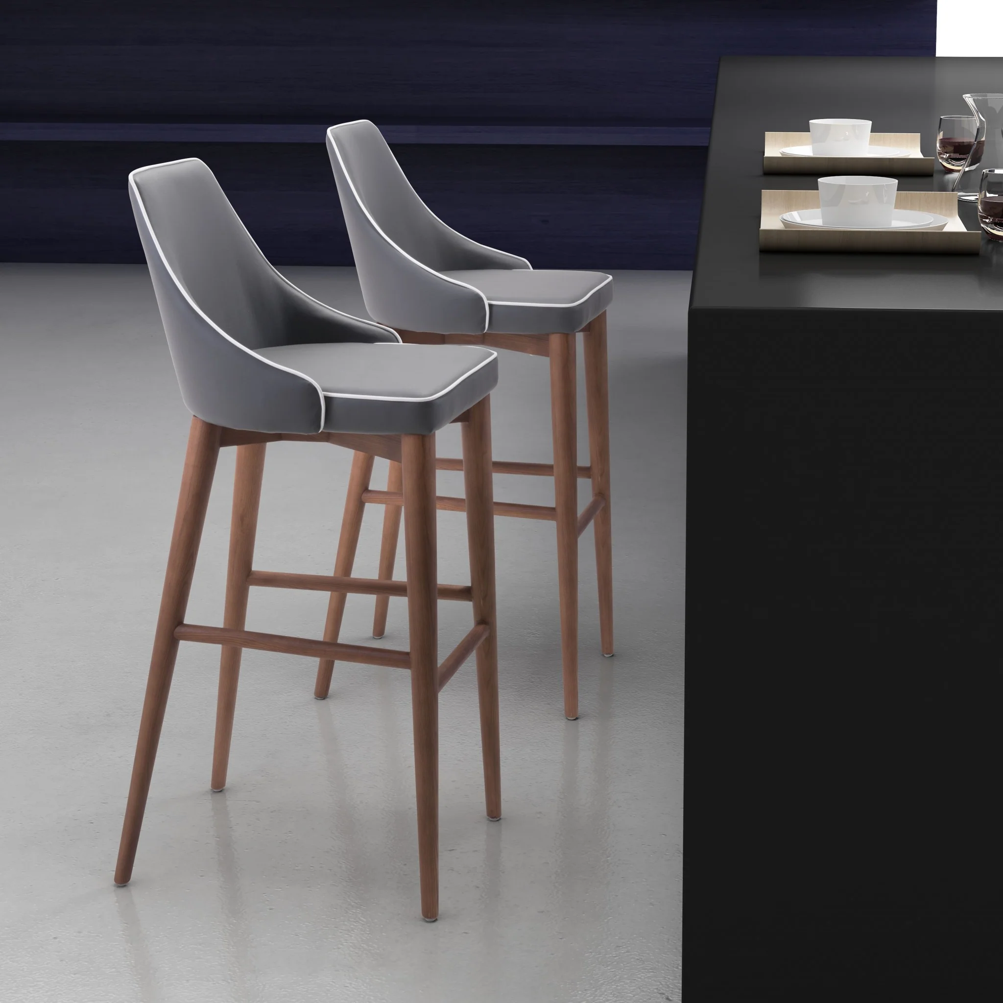 41" Gray And Brown Solid Wood Low Back Bar Height Chair With Footrest By Homeroots - Image 5