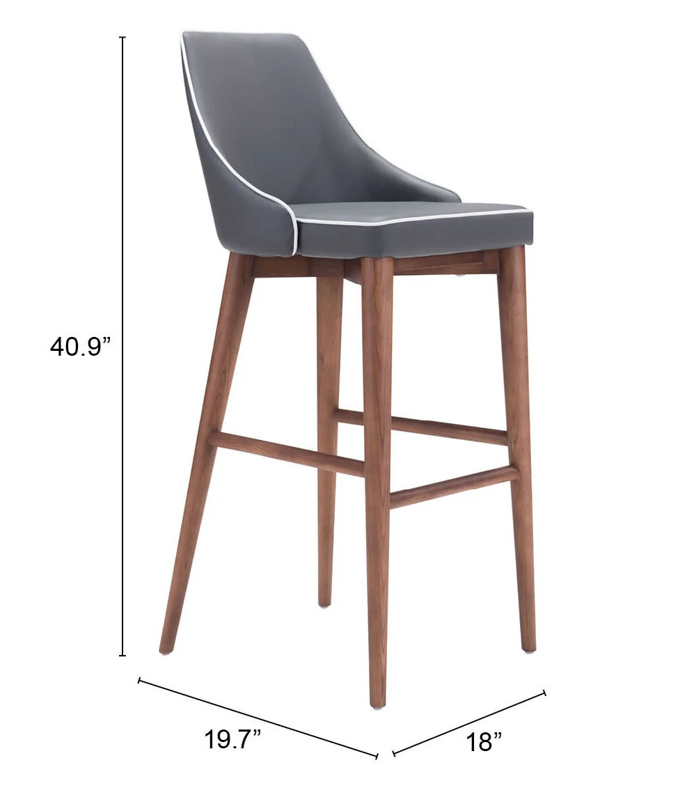 41" Gray And Brown Solid Wood Low Back Bar Height Chair With Footrest By Homeroots - Image 6
