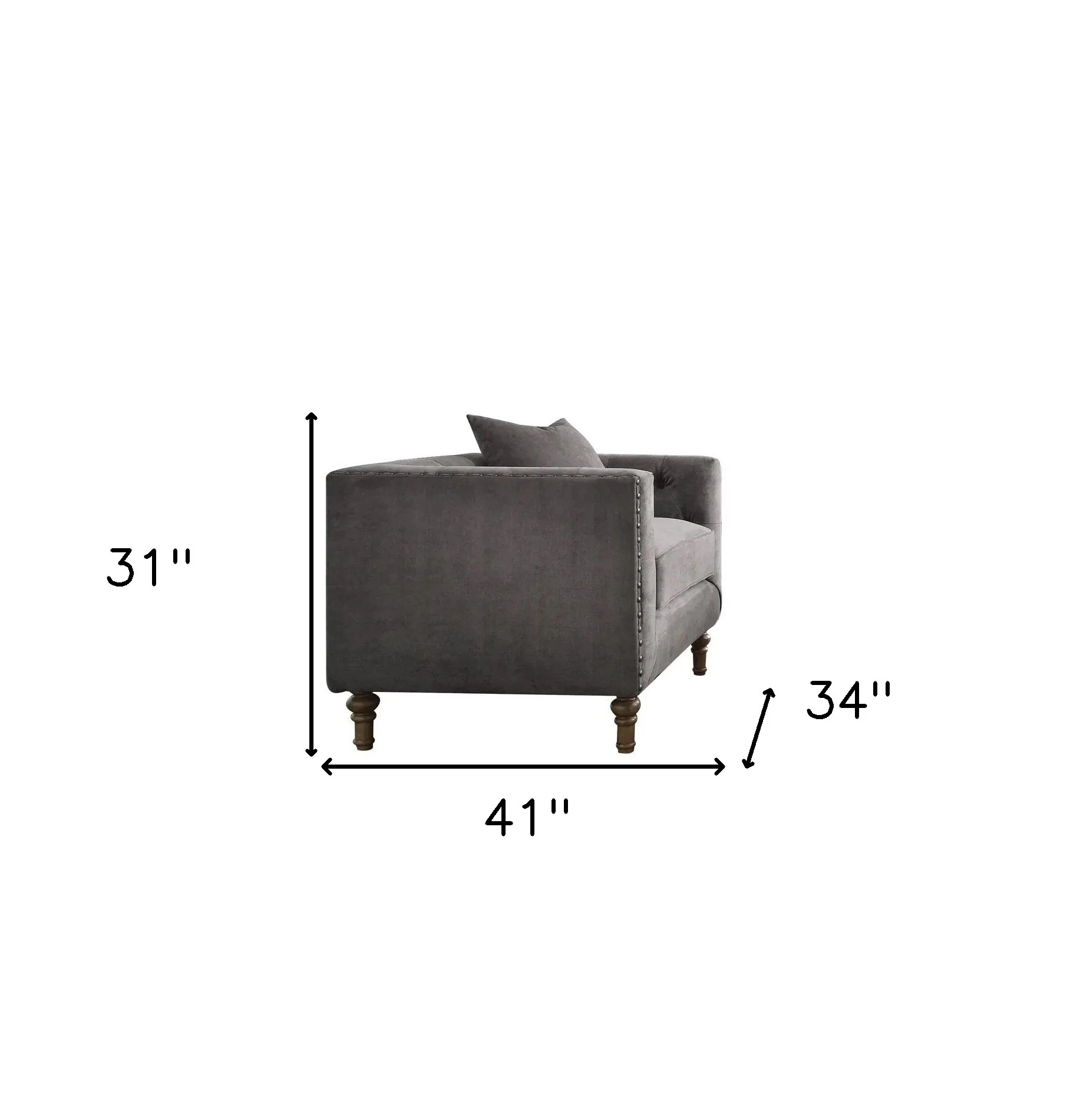 41" Gray And Brown Velvet Tufted Arm Chair By Homeroots - Image 5