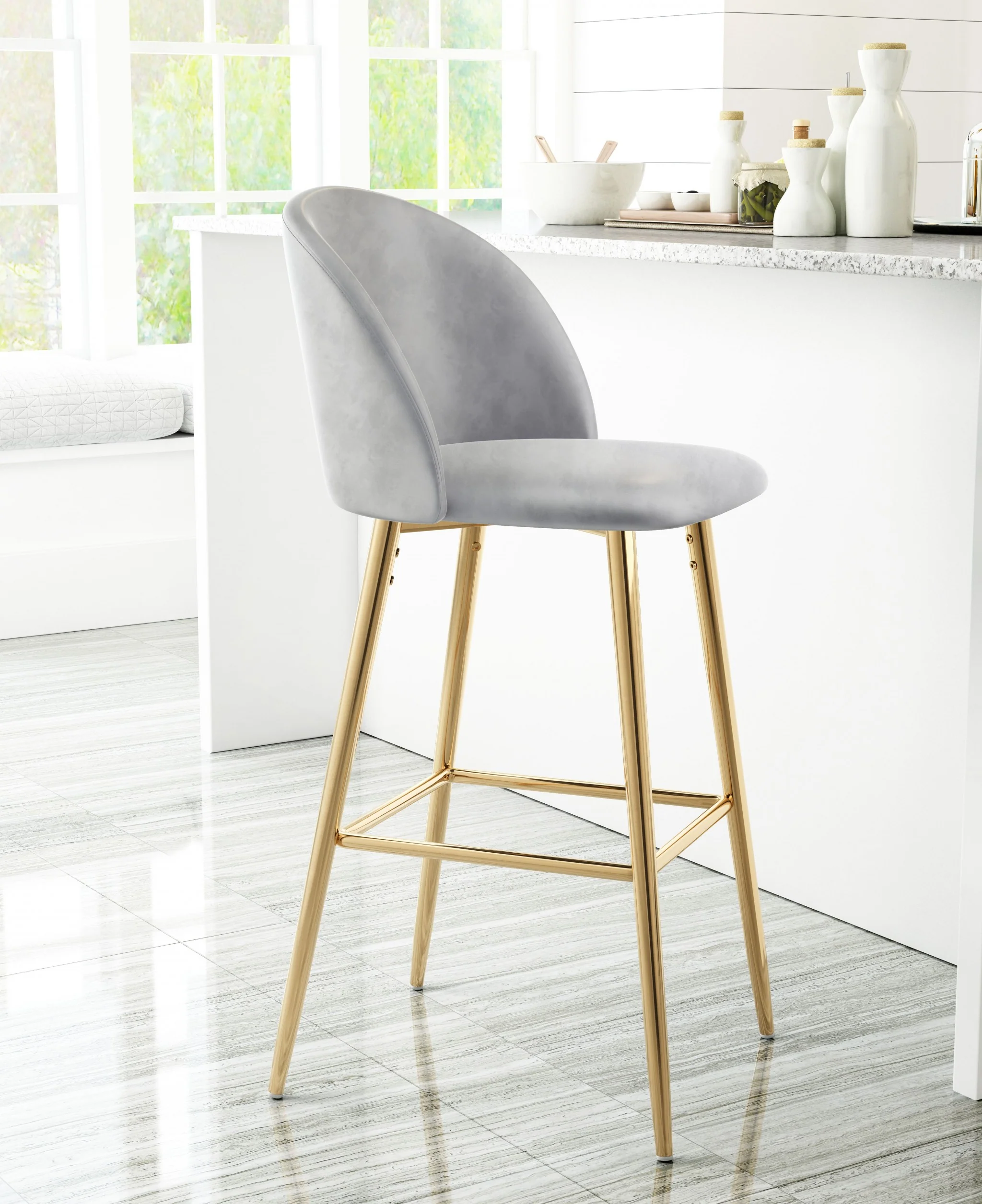 41" Gray And Gold Steel Low Back Bar Height Chair With Footrest By Homeroots - Image 7