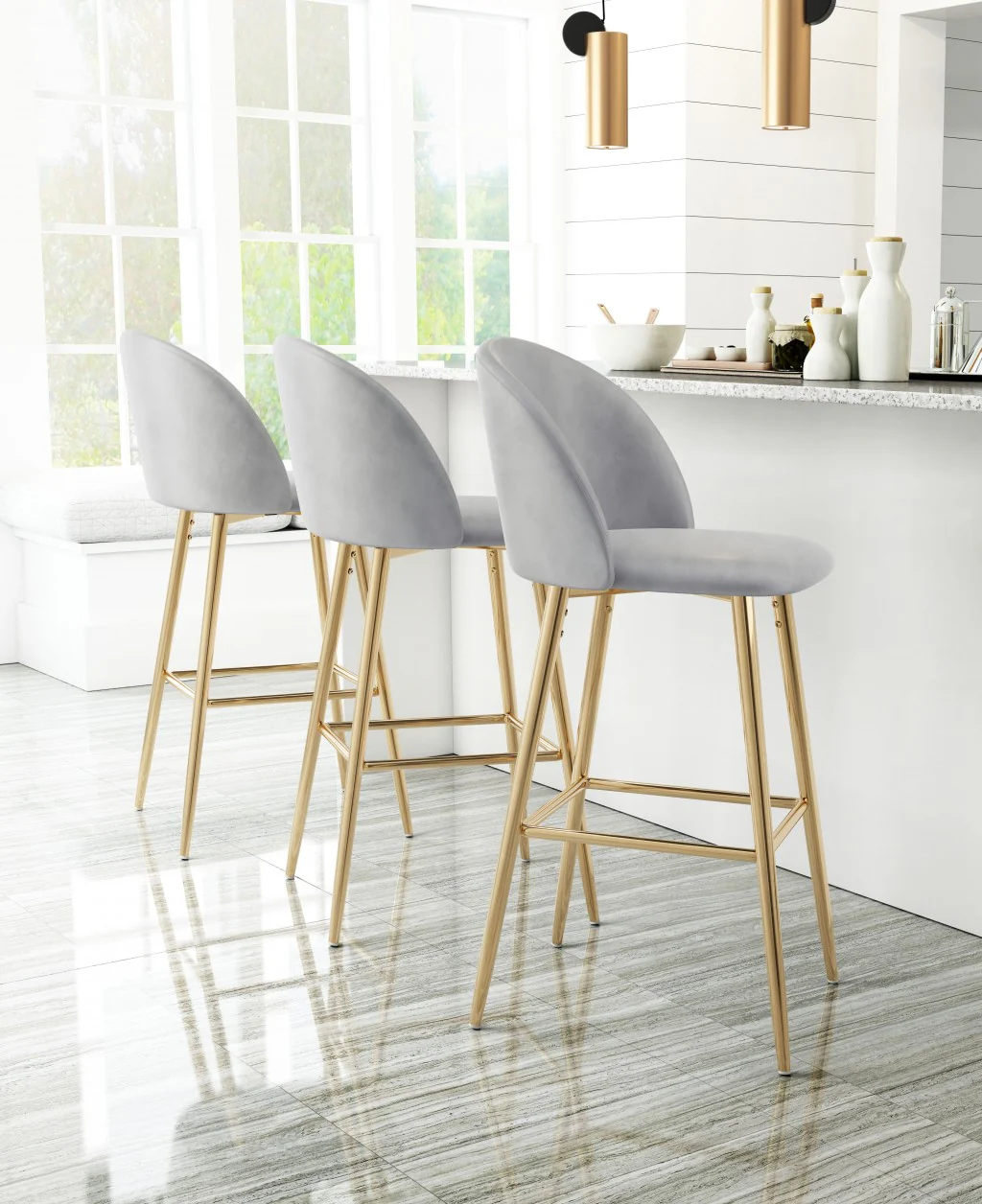 41" Gray And Gold Steel Low Back Bar Height Chair With Footrest By Homeroots - Image 8