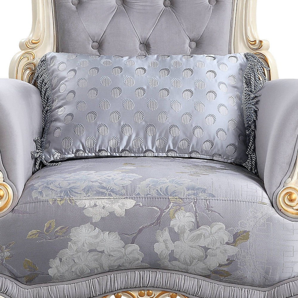 41" Gray Fabric And Black Floral Tufted Arm Chair By Homeroots - Image 3