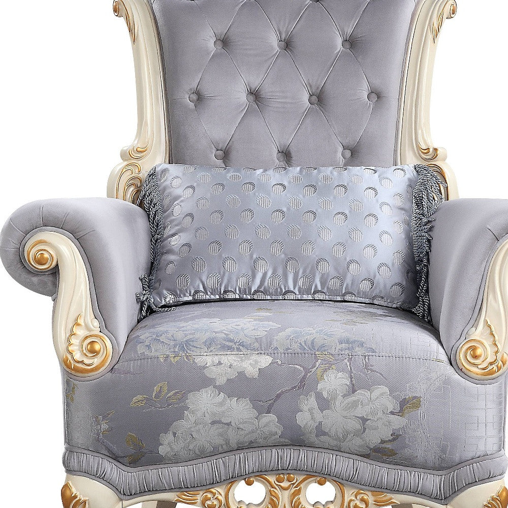 41" Gray Fabric And Black Floral Tufted Arm Chair By Homeroots - Image 4