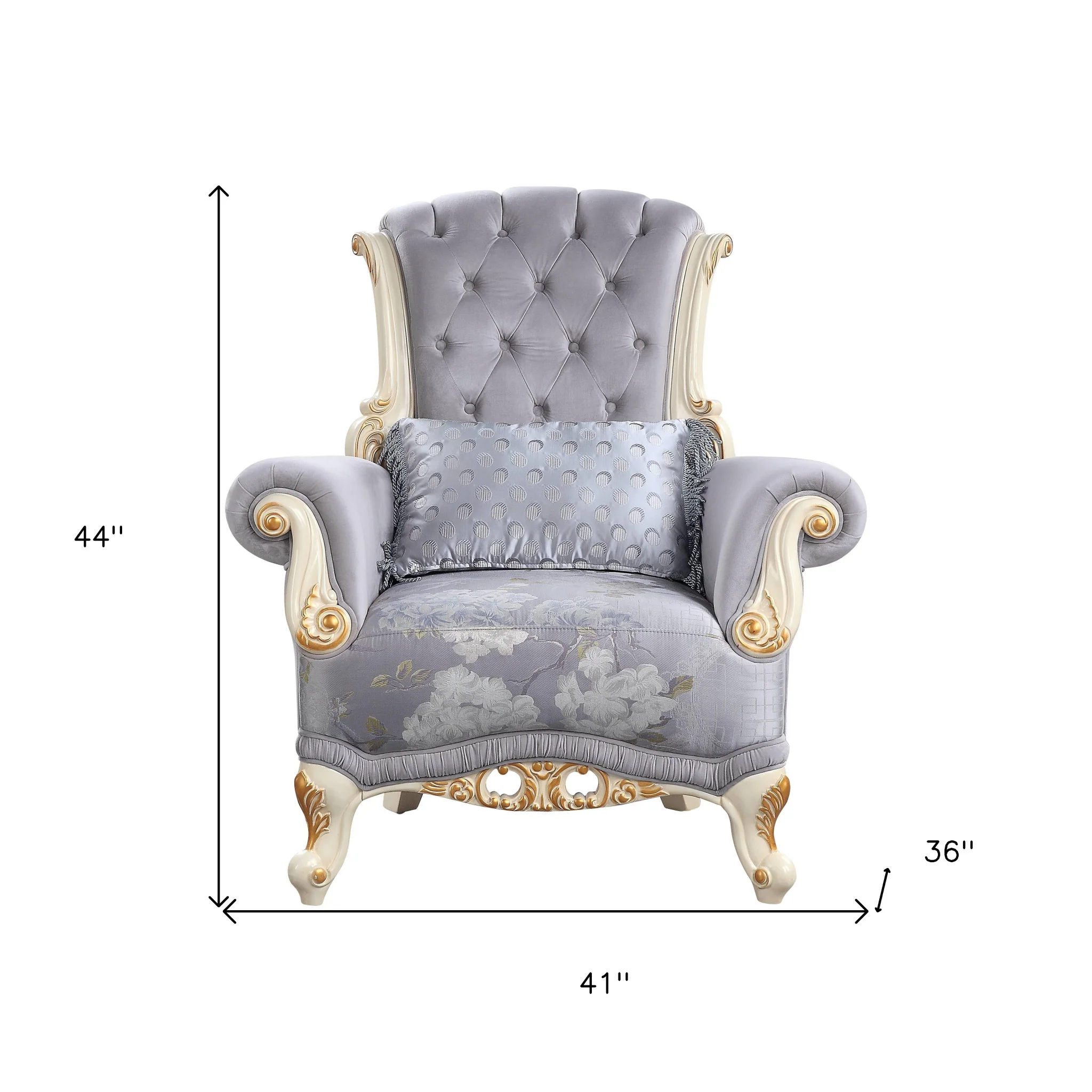 41" Gray Fabric And Black Floral Tufted Arm Chair By Homeroots - Image 5