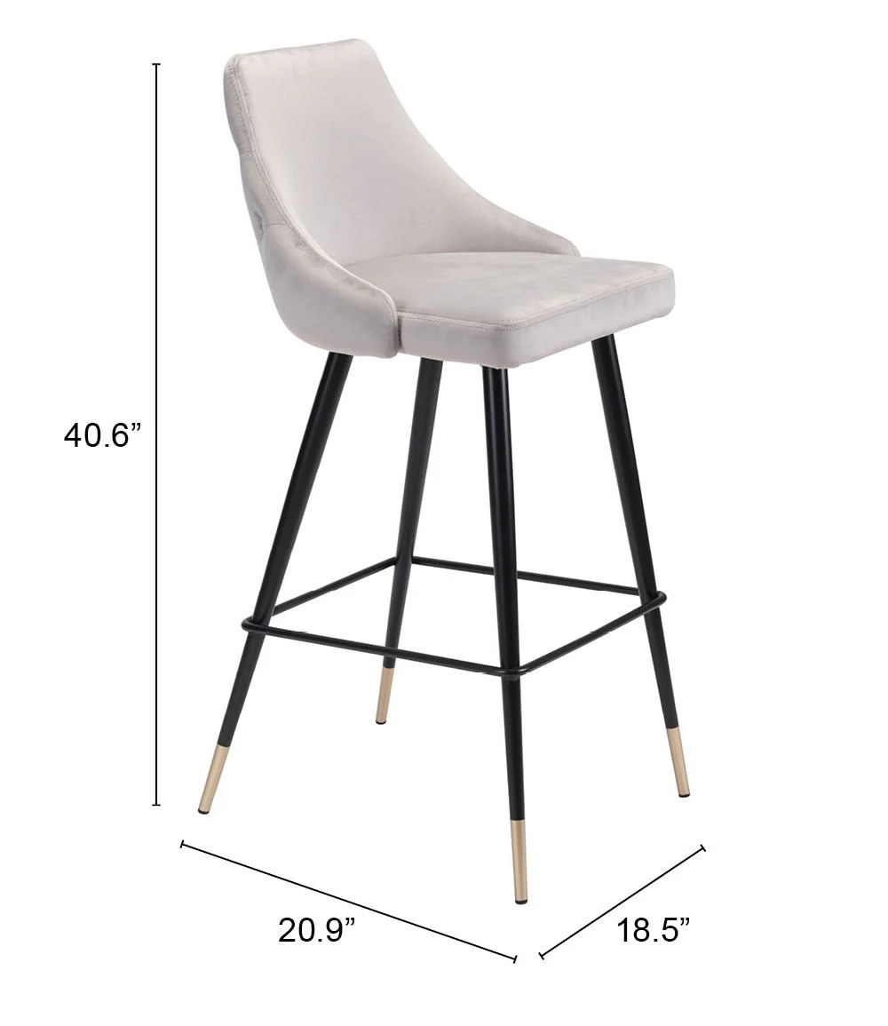 41" Gray Tufted Velvet And Black Bar Height Chair With Footrest By Homeroots - Image 7