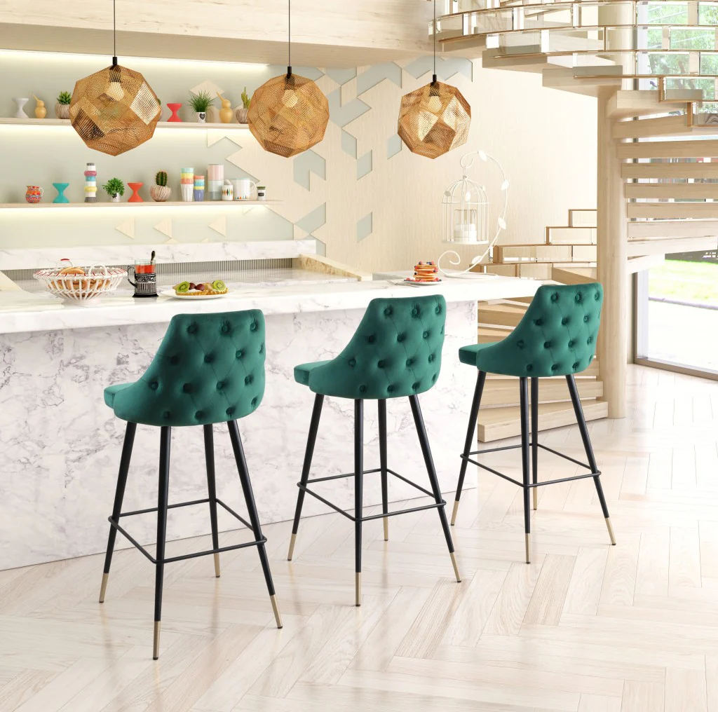 41" Green And Black Steel Low Back Bar Height Chair With Footrest By Homeroots - Image 6