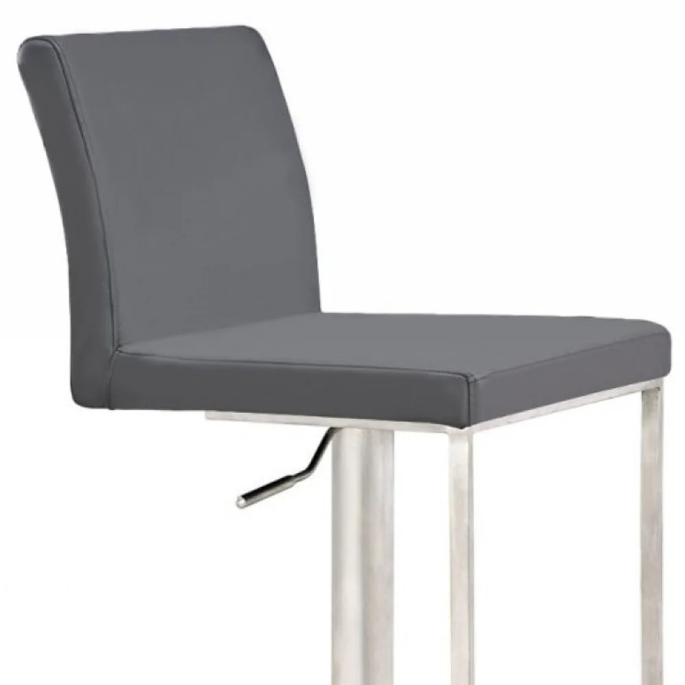 41" Grey Faux Leather And Stainless Steel Swivel Low Back Adjustable Height Bar Chair With Footrest By Homeroots - Image 4