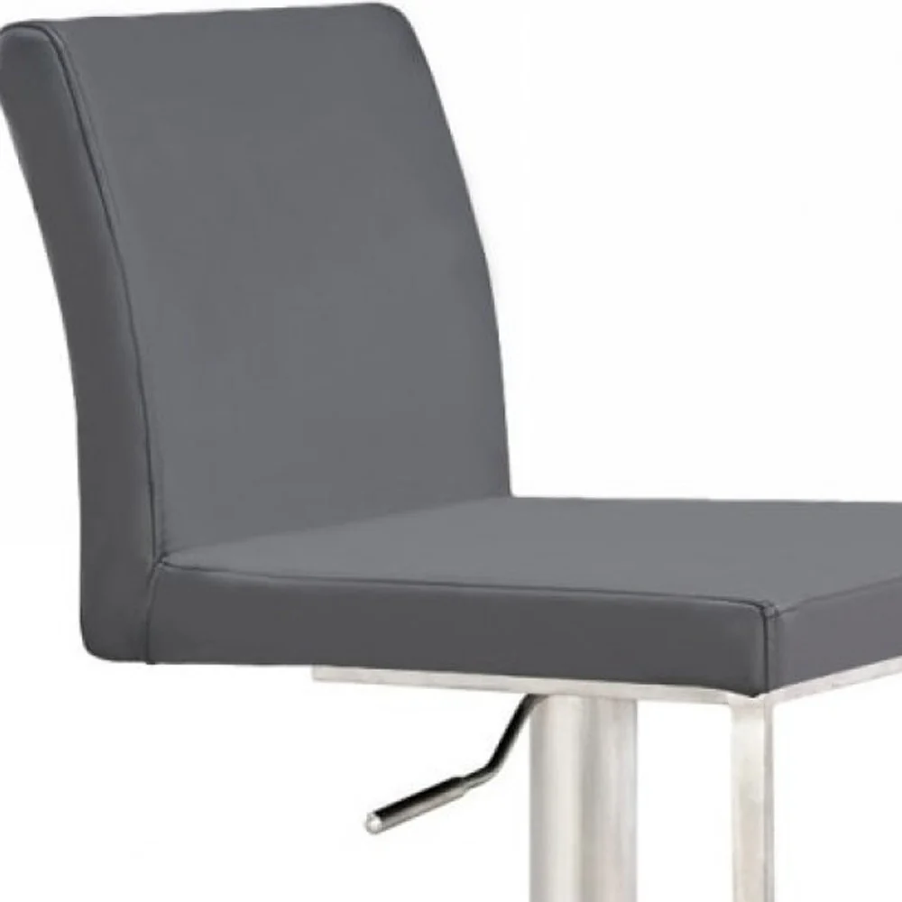 41" Grey Faux Leather And Stainless Steel Swivel Low Back Adjustable Height Bar Chair With Footrest By Homeroots - Image 5