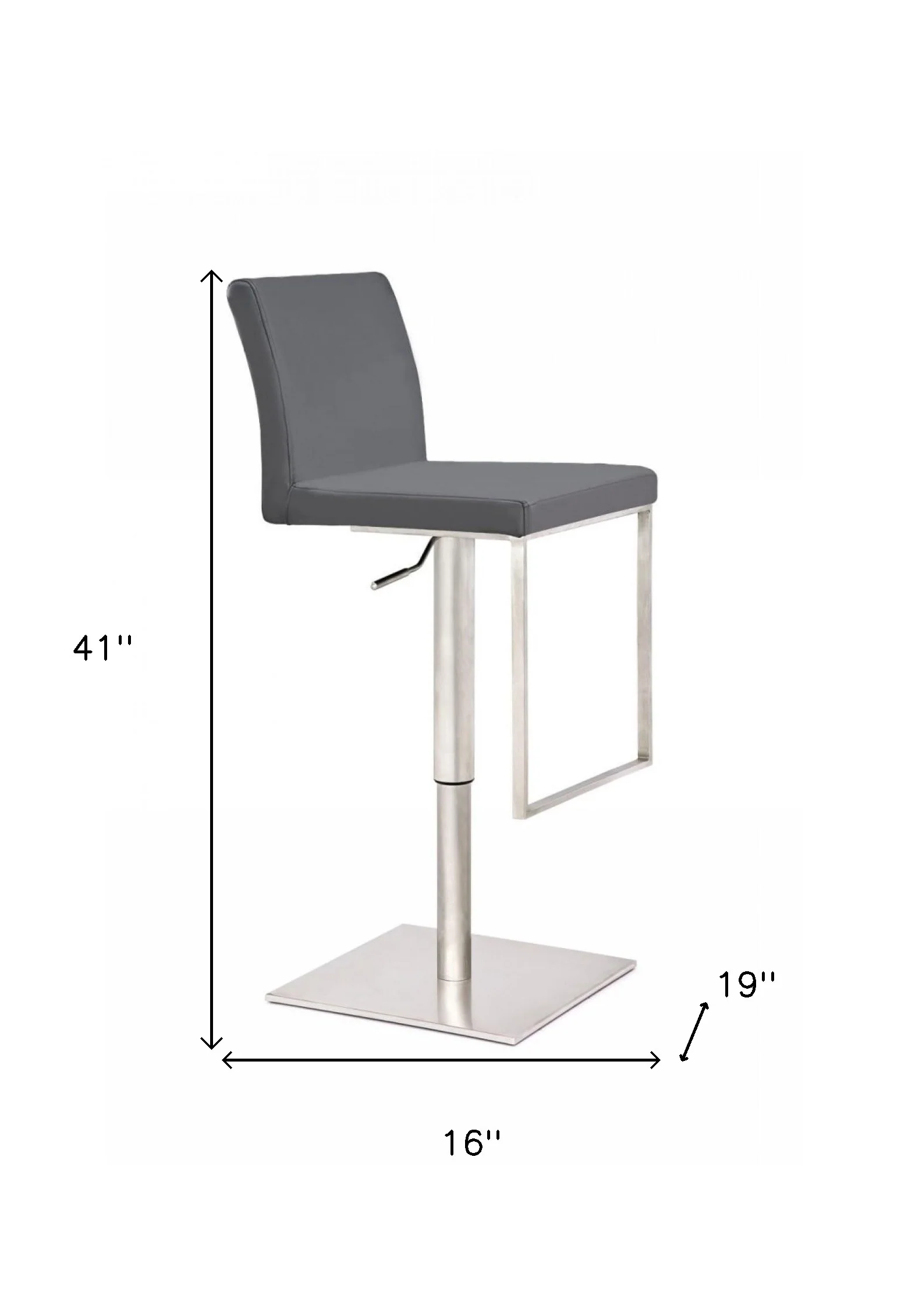 41" Grey Faux Leather And Stainless Steel Swivel Low Back Adjustable Height Bar Chair With Footrest By Homeroots - Image 6