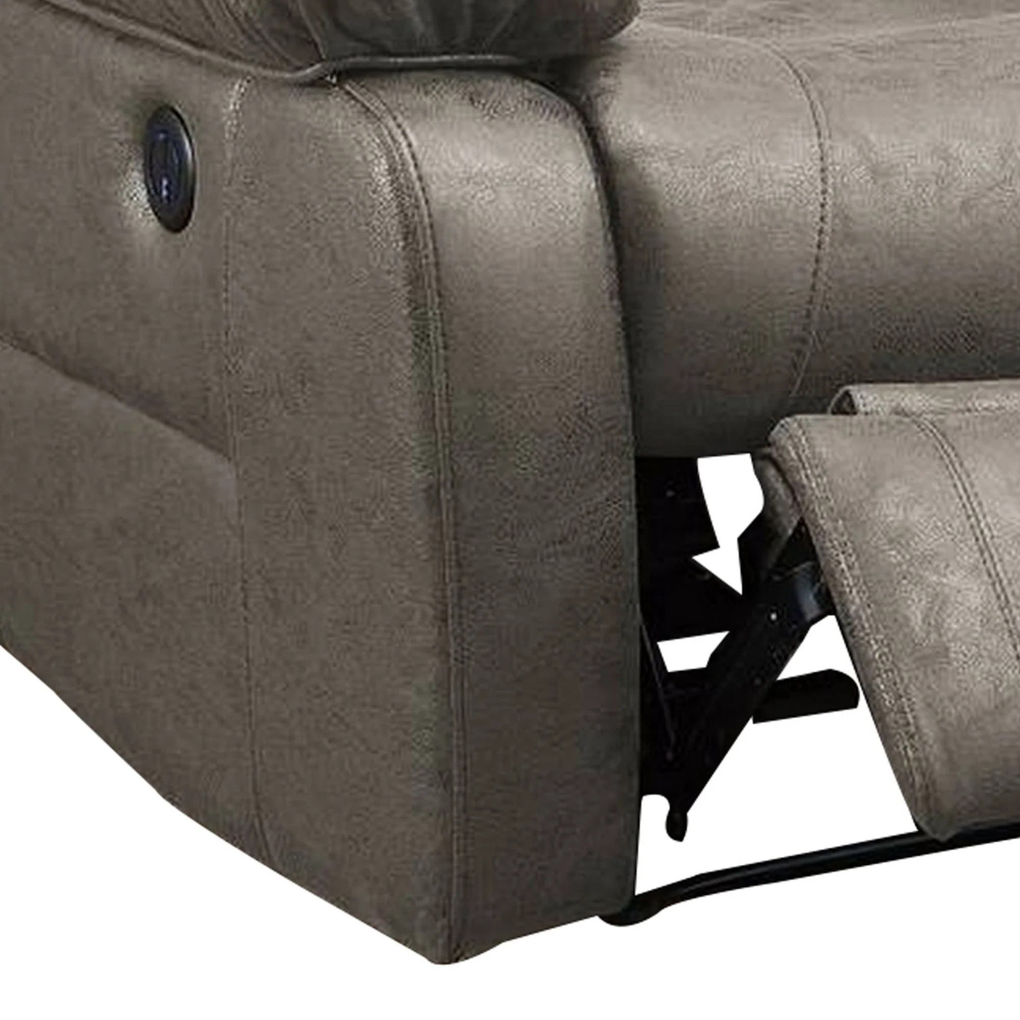 41 Inch Leatherette Power Recliner With Usb Port Gray By Benzara - Image 5