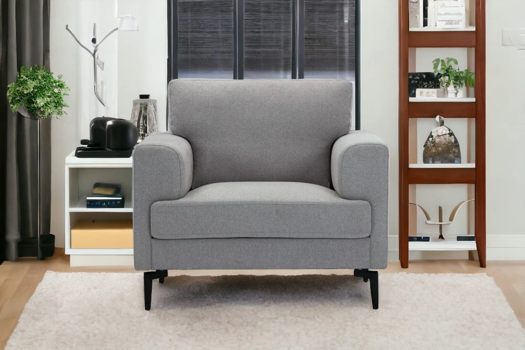 41" Light Gray And Black Linen Arm Chair By Homeroots - Image 4