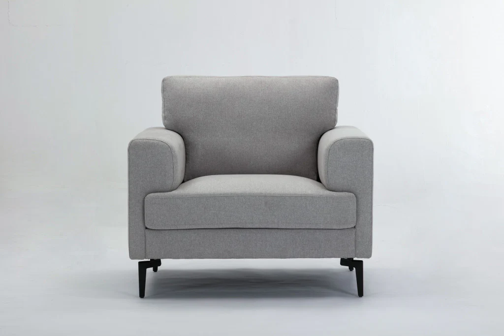 41" Light Gray And Black Linen Arm Chair By Homeroots - Image 5