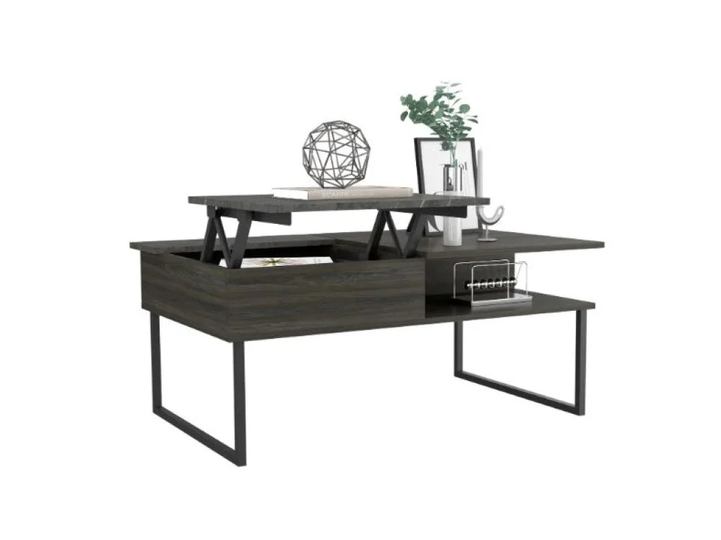41" Onyx And Carbon Manufactured Wood Rectangular Lift Top Coffee Table By Homeroots - Image 4