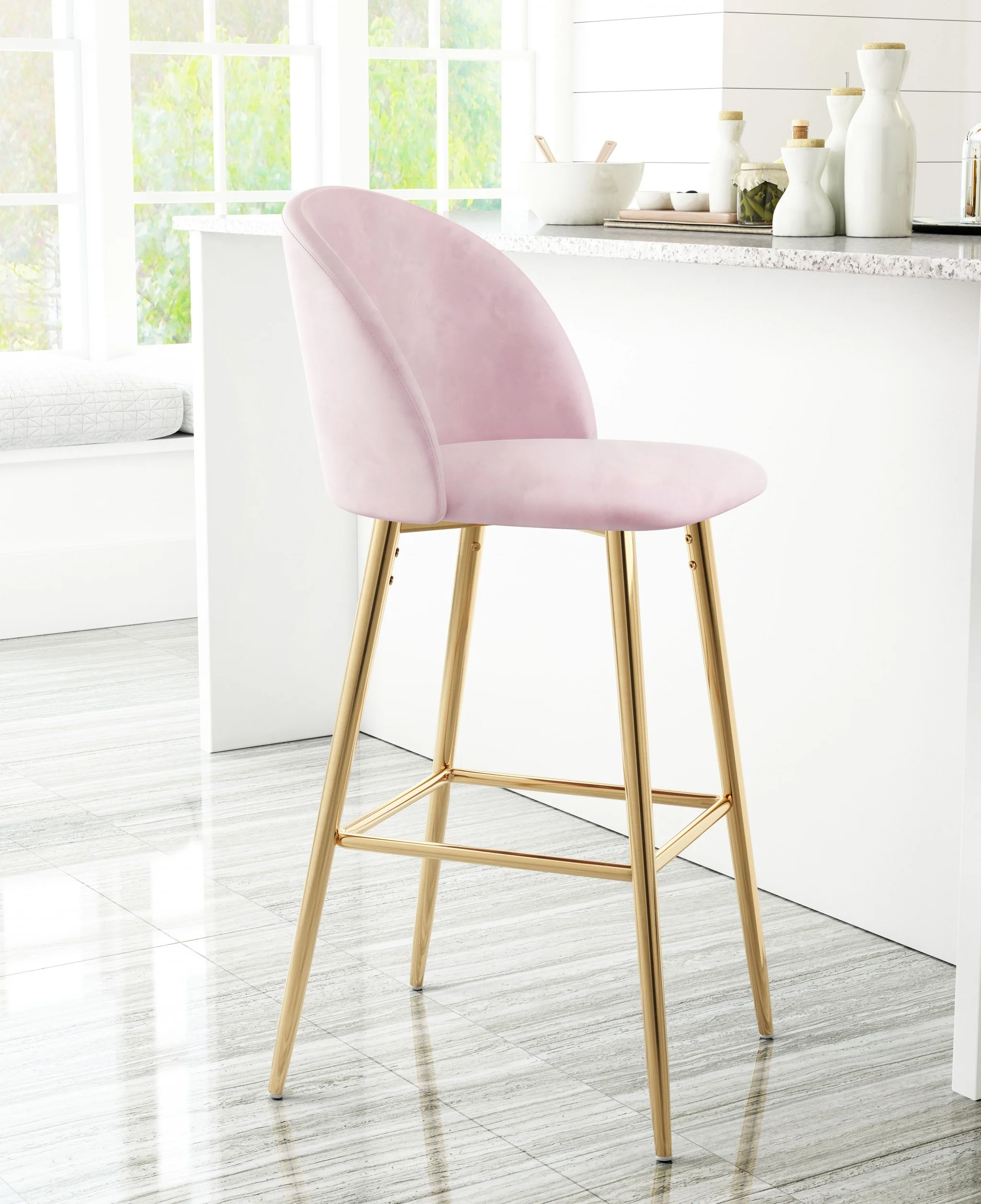 41" Pink And Gold Steel Low Back Bar Height Chair With Footrest By Homeroots - Image 7