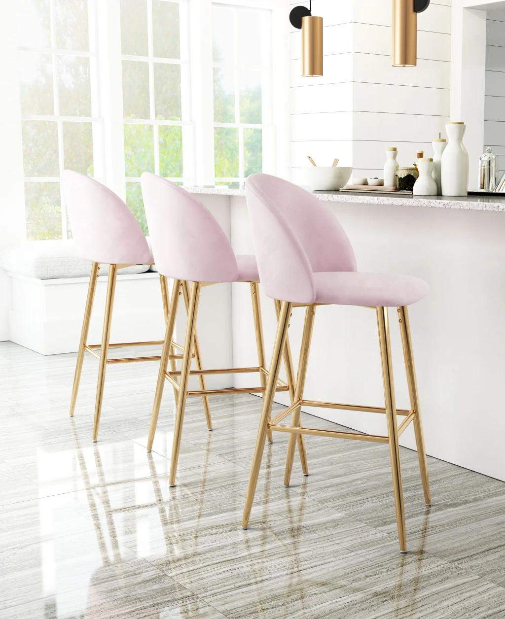41" Pink And Gold Steel Low Back Bar Height Chair With Footrest By Homeroots - Image 8