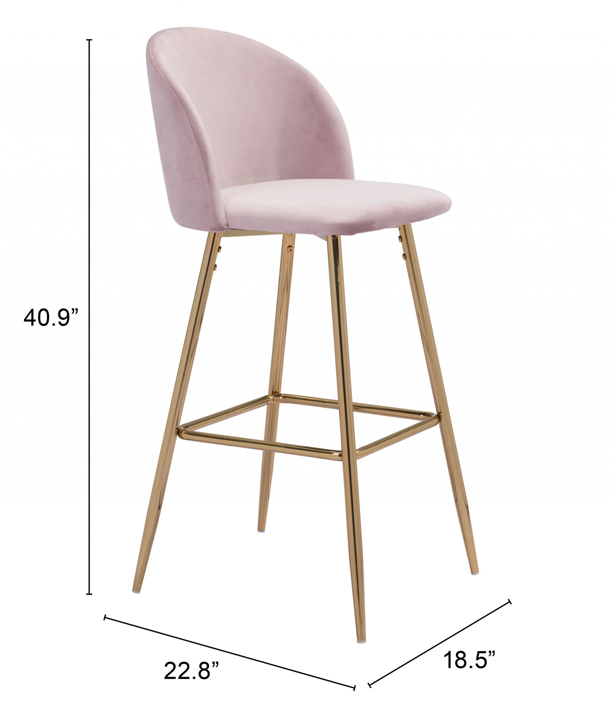 41" Pink And Gold Steel Low Back Bar Height Chair With Footrest By Homeroots - Image 9