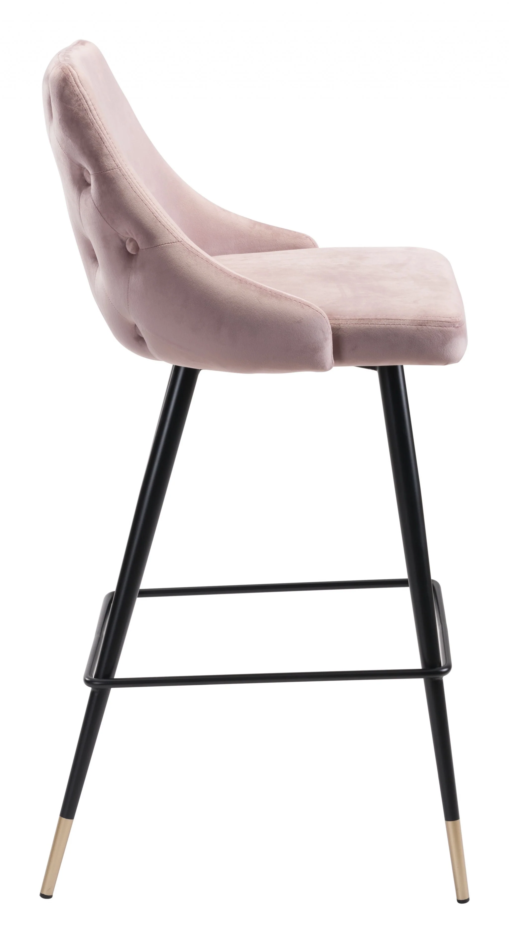 41" Pink Tufted Velvet And Black Bar Height Chair With Footrest By Homeroots - Image 3
