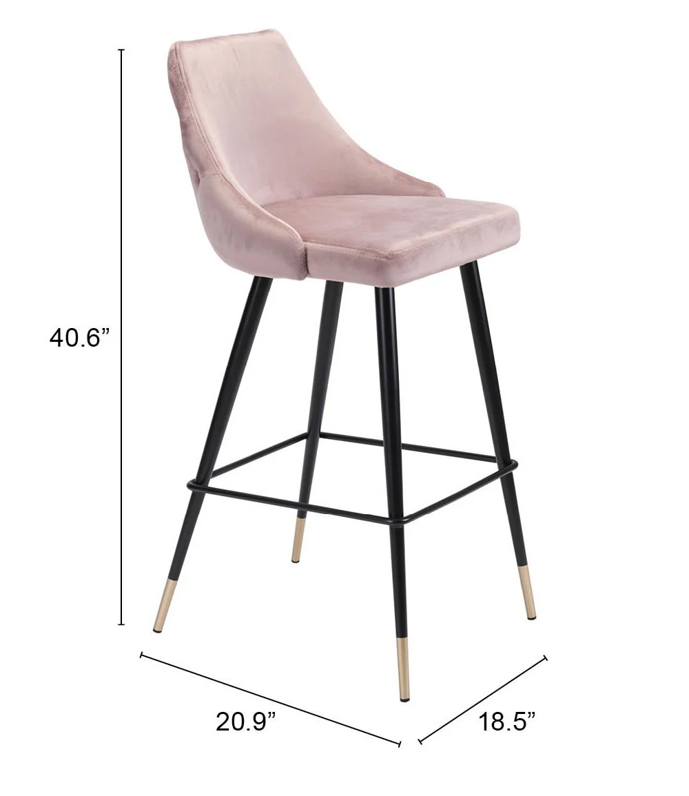 41" Pink Tufted Velvet And Black Bar Height Chair With Footrest By Homeroots - Image 7