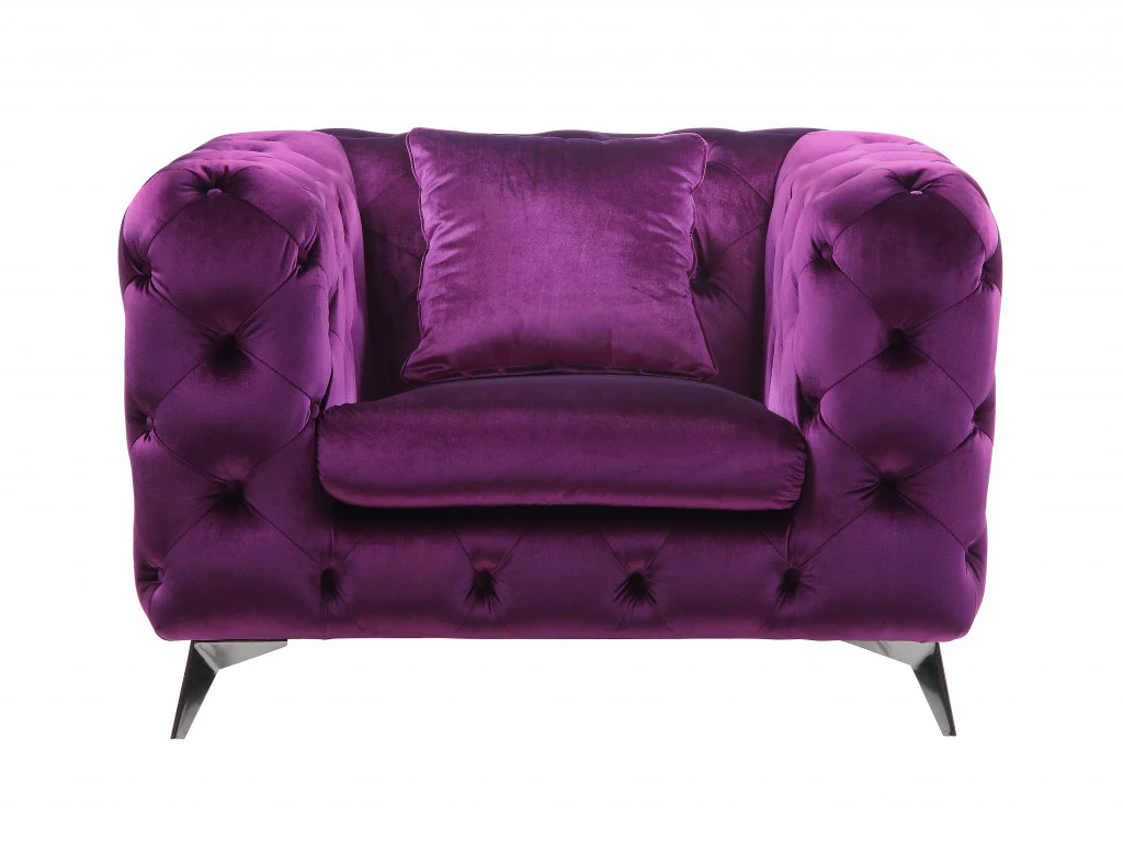 41" Purple Fabric And Black Tufted Arm Chair By Homeroots - Image 2