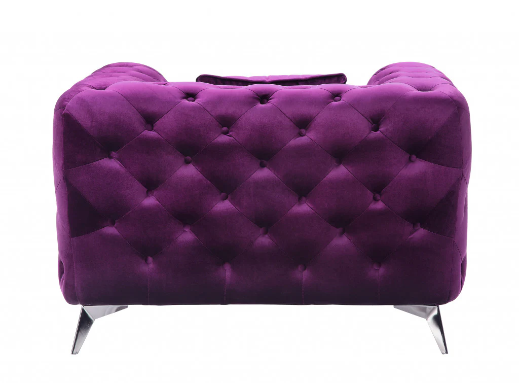 41" Purple Fabric And Black Tufted Arm Chair By Homeroots - Image 3