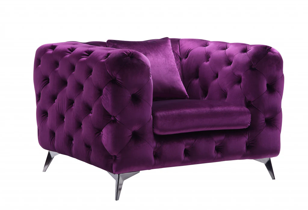 41" Purple Fabric And Black Tufted Arm Chair By Homeroots - Image 4