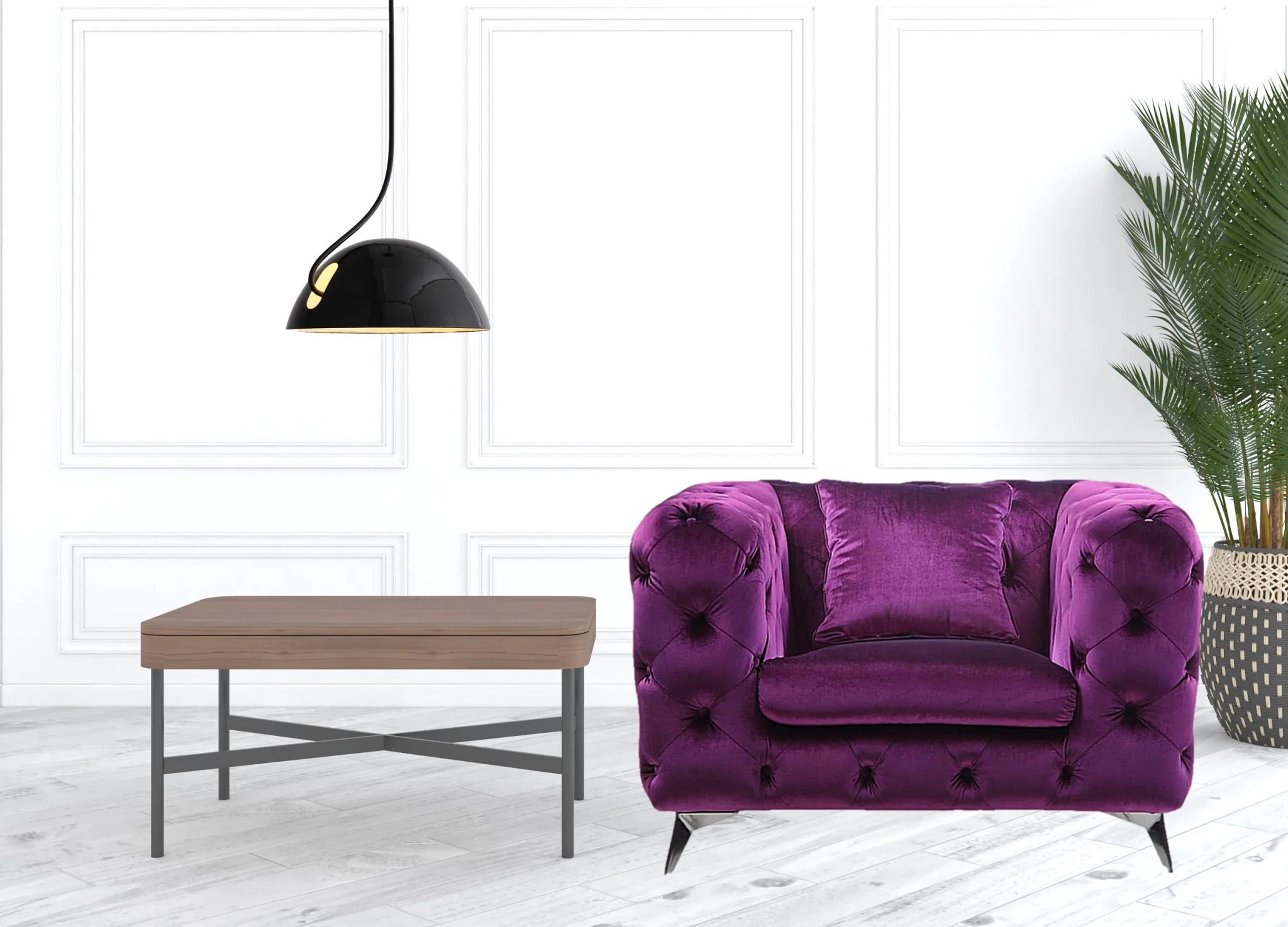 41" Purple Fabric And Black Tufted Arm Chair By Homeroots - Image 5