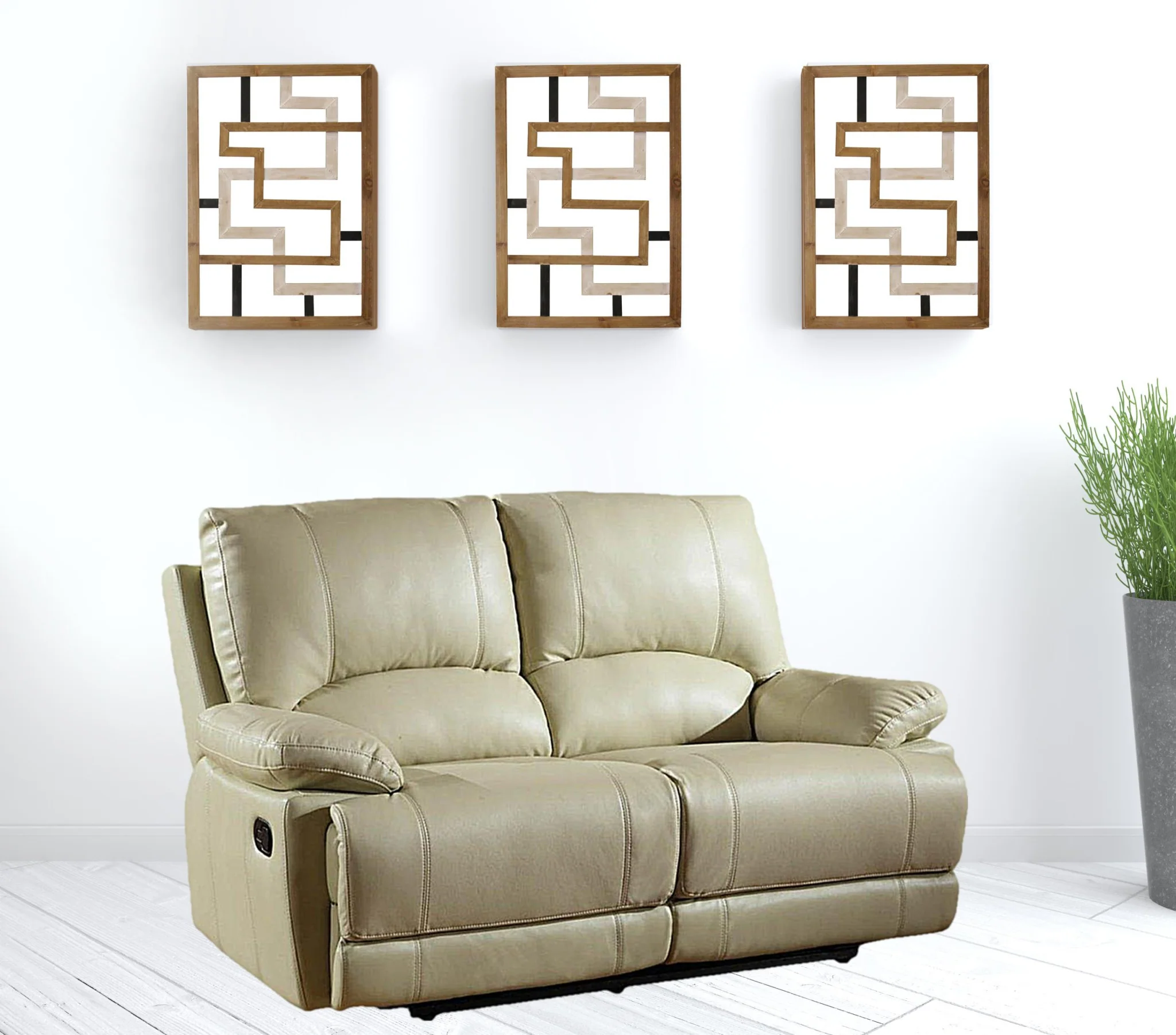 41" Stylish Beige Leather Loveseat By Homeroots - Image 2