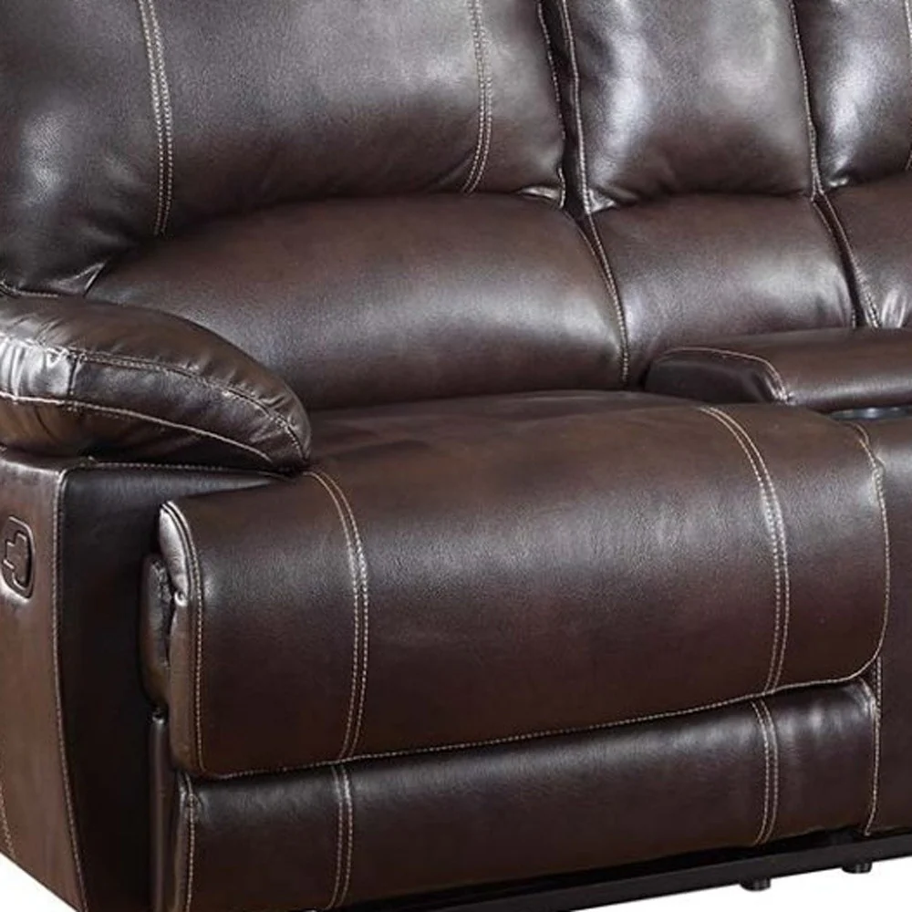 41" Stylish Brown Leather Console Loveseat By Homeroots - Image 2