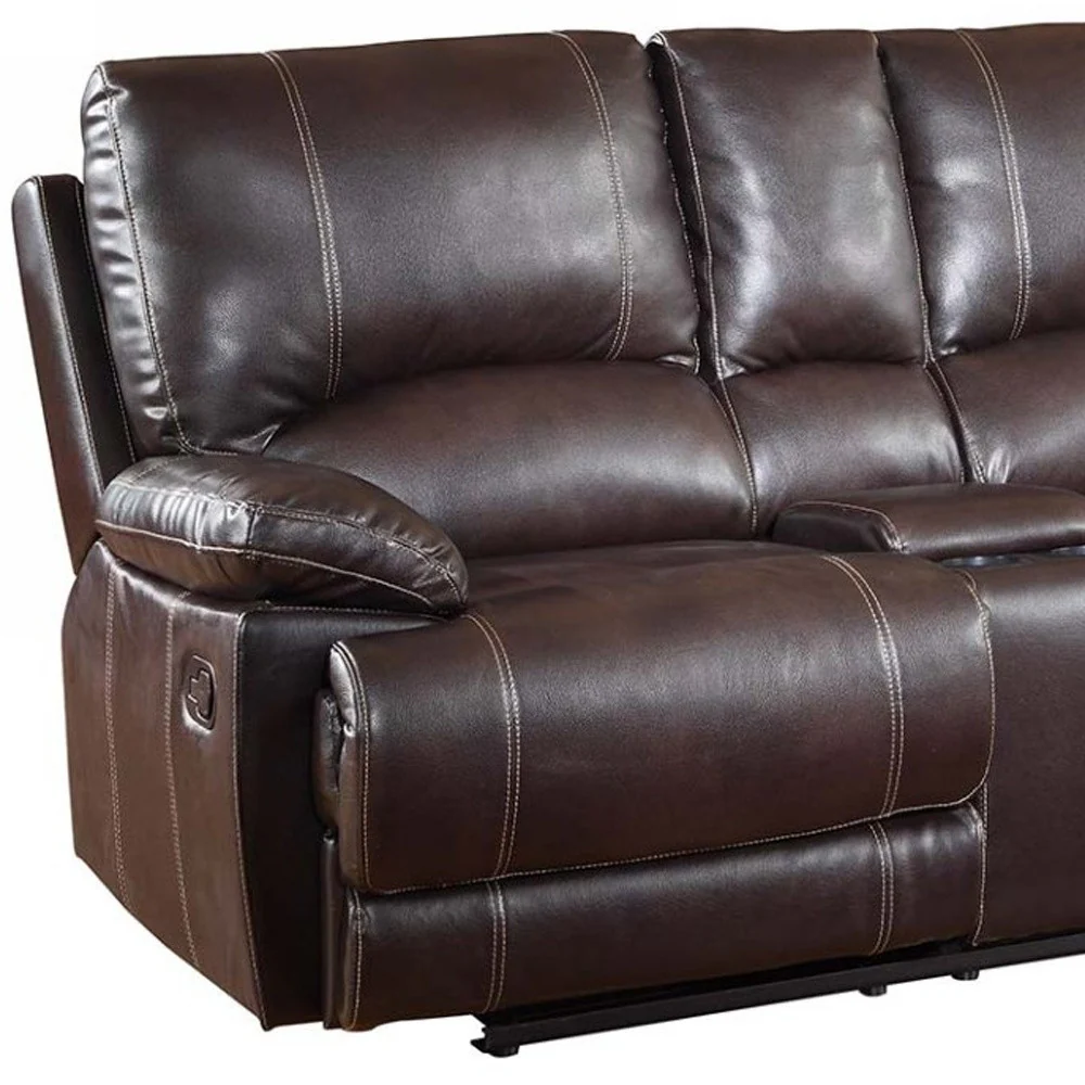41" Stylish Brown Leather Console Loveseat By Homeroots - Image 3