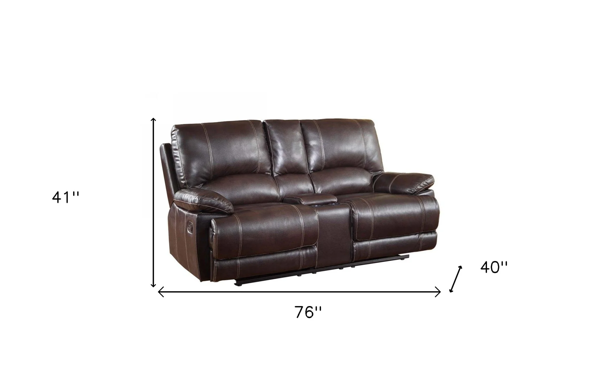 41" Stylish Brown Leather Console Loveseat By Homeroots - Image 4