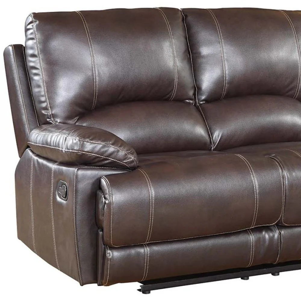 41" Stylish Brown Leather Loveseat By Homeroots - Image 3