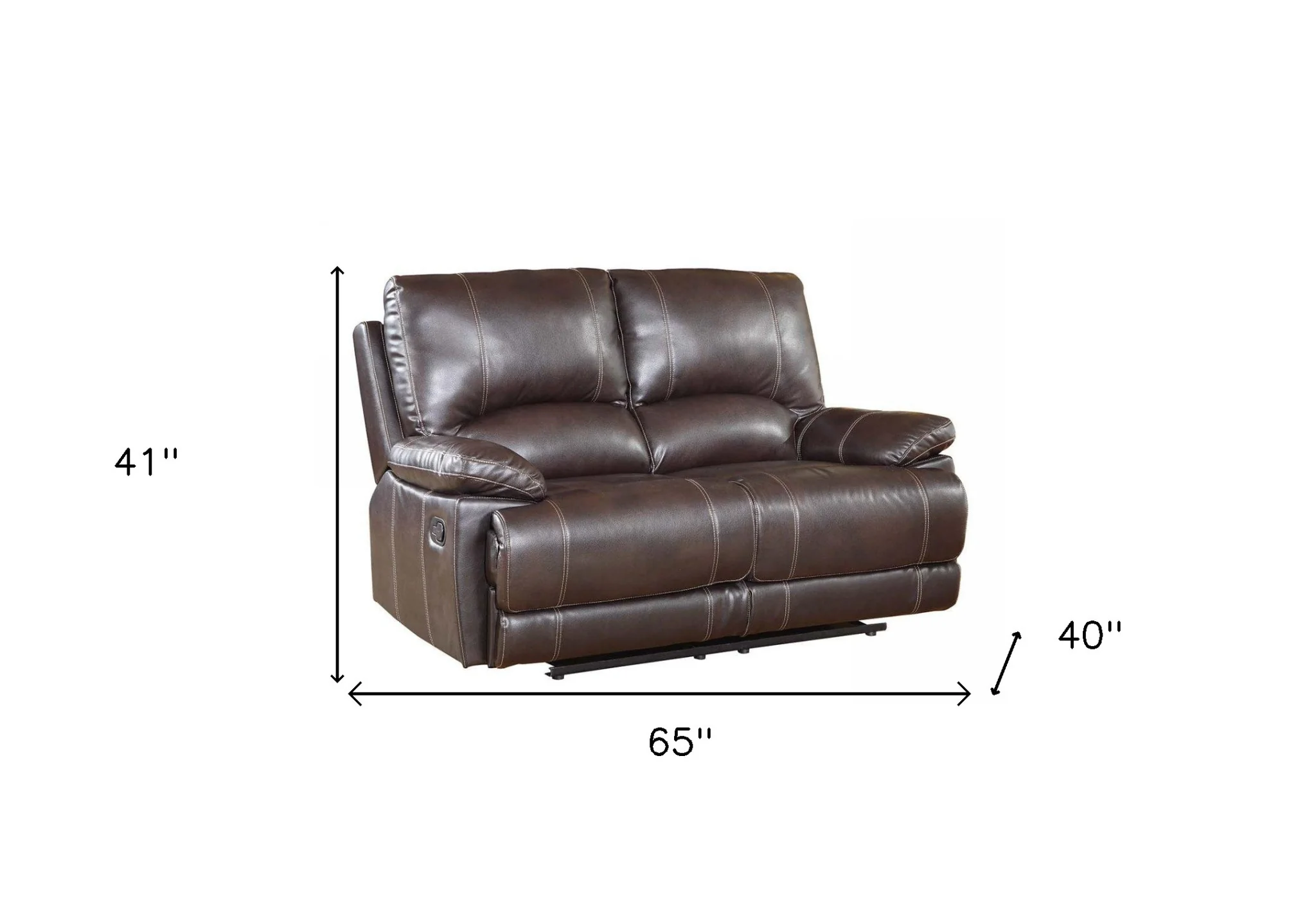 41" Stylish Brown Leather Loveseat By Homeroots - Image 4