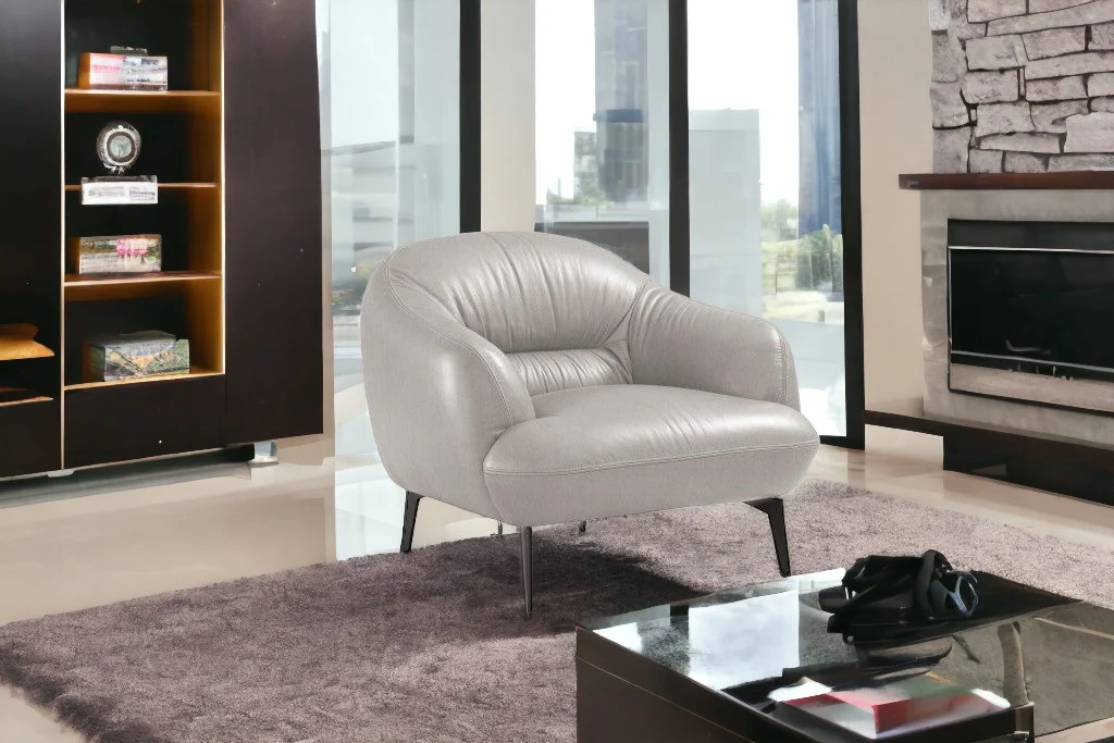 41" Taupe And Black Genuine Leather Balloon Chair By Homeroots - Image 2