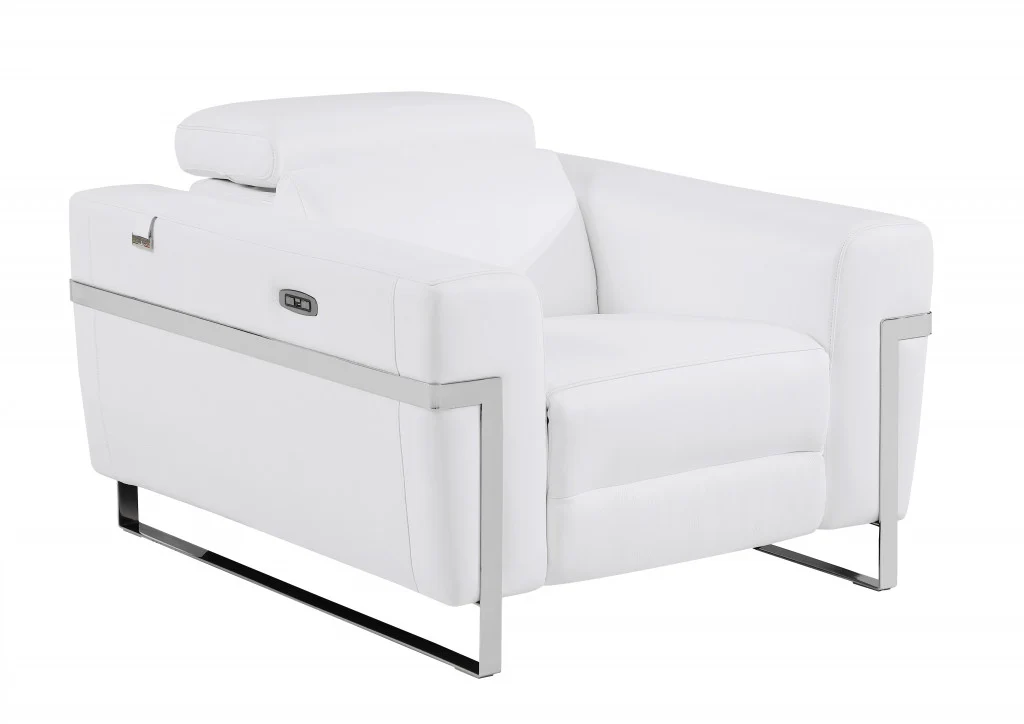 41" White Italian Leather Power Recliner Chair By Homeroots - Image 2