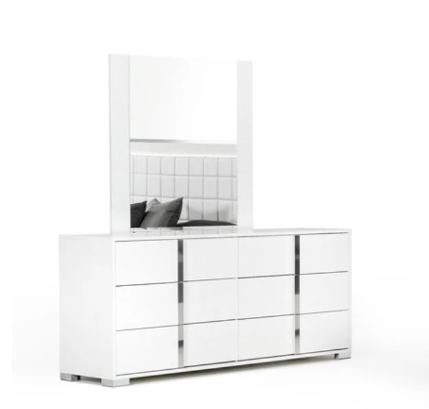 41" White MDF Glass and Veneer Mirror By Homeroots - Image 3